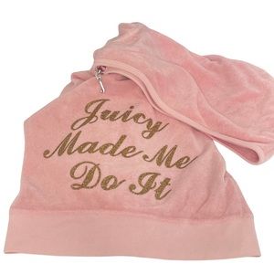 Pink w/ Gold Glitter Juicy Couture Tracksuit Jacket Terrycloth Hoodie Sweatshirt